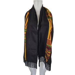 Audry Weaver  Brown Ribbon Fringe Yellow Red Blue Green Stripped Scarf Decor